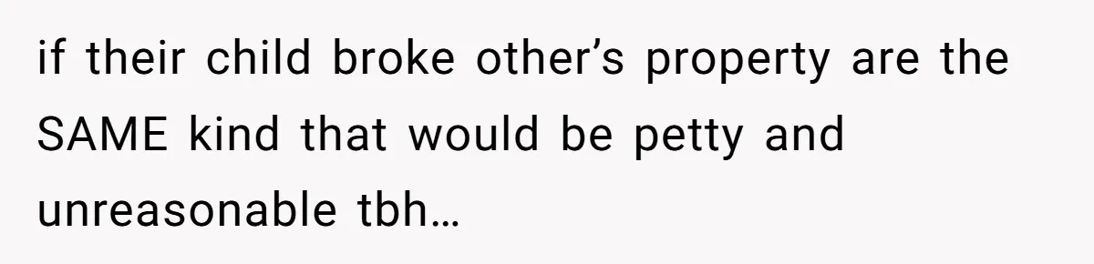 if their child broke other’s property are the SAME kind that would be petty and unreasonable tbh…