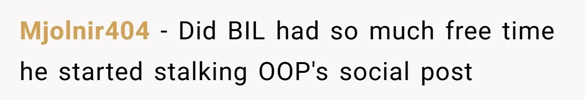 Mjolnir404 − Did BIL had so much free time he started stalking OOP's social post