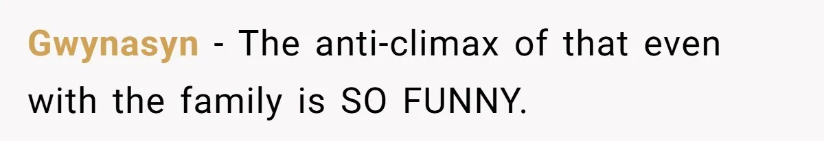 Gwynasyn − The anti-climax of that even with the family is SO FUNNY.
