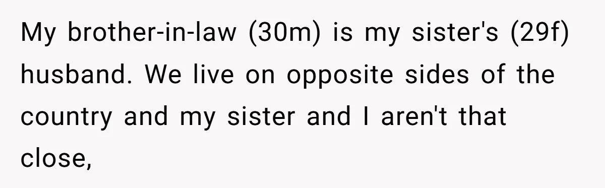 My brother-in-law (30m) is my sister's (29f) husband. We live on opposite sides of the country and my sister and I aren't that close,