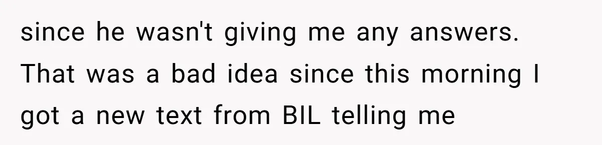 since he wasn't giving me any answers. That was a bad idea since this morning I got a new text from BIL telling me