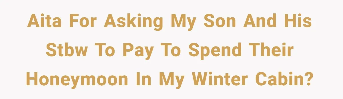 Father Charges Son For Honeymoon Stay At Late Wife’s Cabin, Son Calls Him Selfish AITA for asking my son and his STBW to pay to spend their honeymoon in my winter cabin?