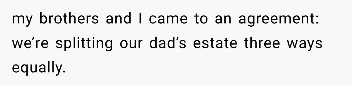 my brothers and I came to an agreement: we’re splitting our dad’s estate three ways equally.