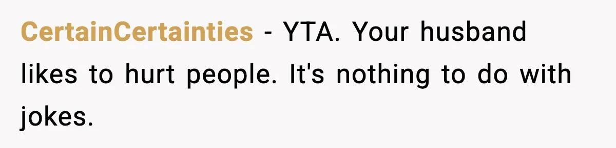CertainCertainties − YTA. Your husband likes to hurt people. It's nothing to do with jokes.