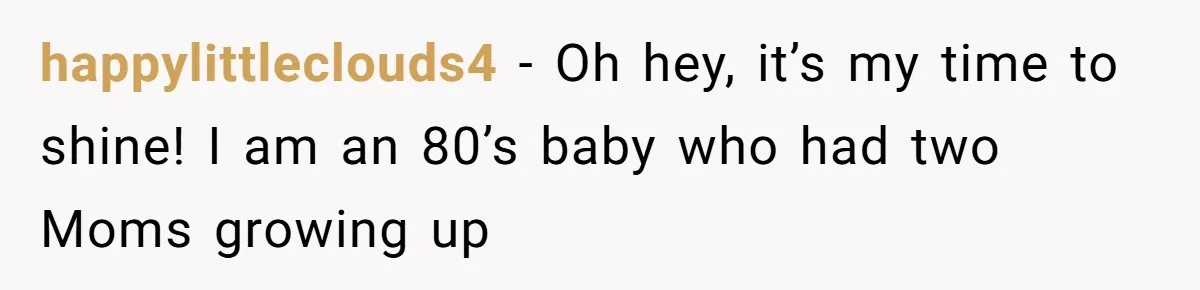happylittleclouds4 − Oh hey, it’s my time to shine! I am an 80’s baby who had two Moms growing up