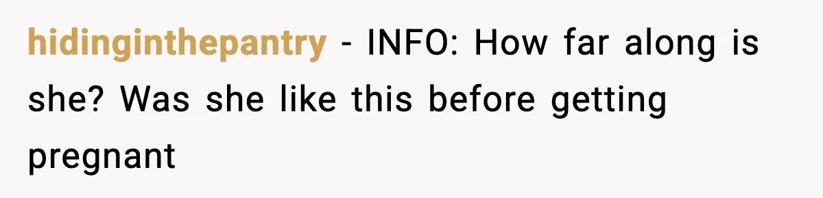 Man Considers Kicking Out Pregnant Wife After She Tries To Test His Loyalty hidinginthepantry − INFO: How far along is she? Was she like this before getting pregnant