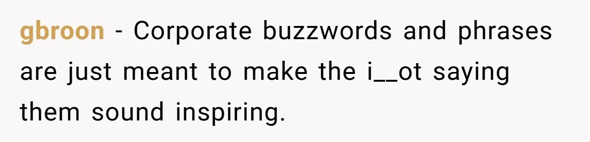 gbroon − Corporate buzzwords and phrases are just meant to make the i__ot saying them sound inspiring.