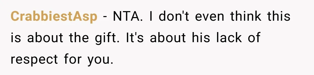 CrabbiestAsp − NTA. I don't even think this is about the gift. It's about his lack of respect for you.