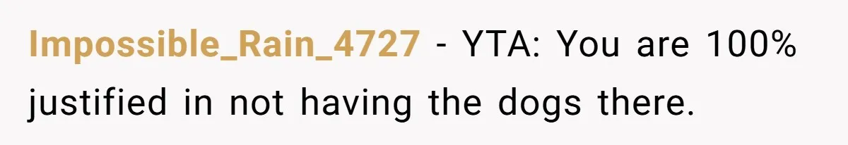 Impossible_Rain_4727 − YTA: You are 100% justified in not having the dogs there.