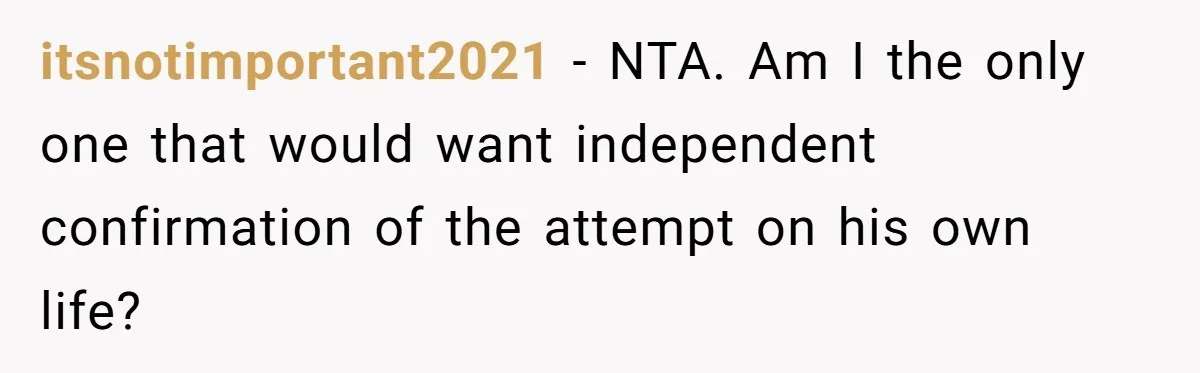 itsnotimportant2021 − NTA. Am I the only one that would want independent confirmation of the attempt on his own life?