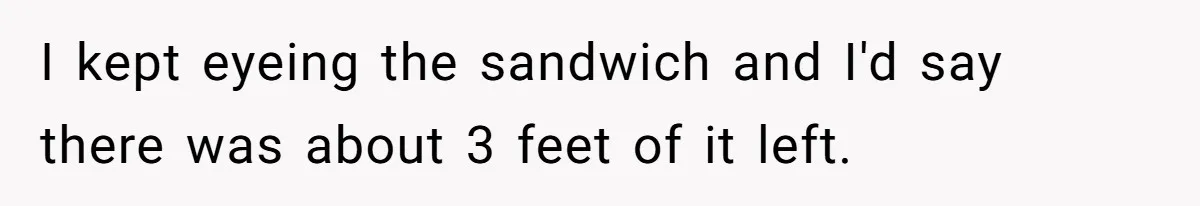 I kept eyeing the sandwich and I'd say there was about 3 feet of it left.
