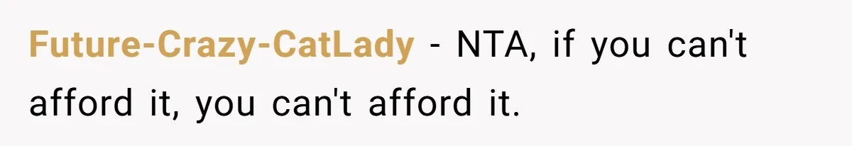 Future-Crazy-CatLady − NTA, if you can't afford it, you can't afford it.
