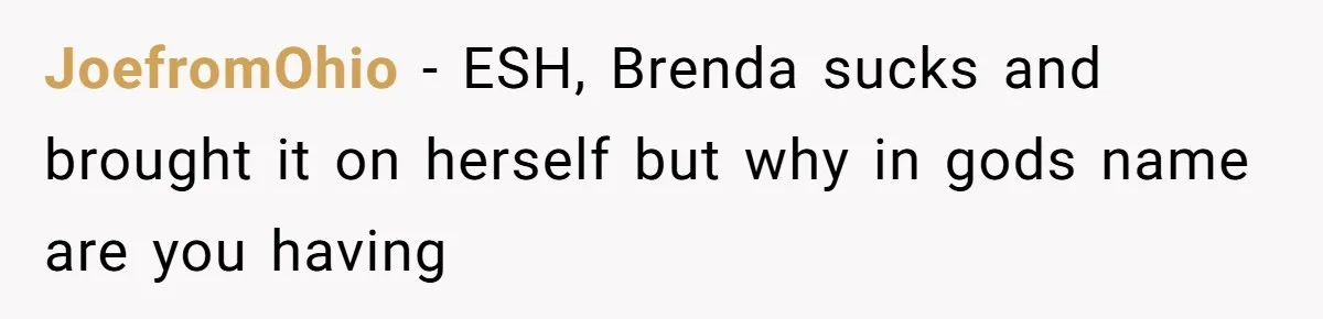 Coworker Shames Married Woman For “Bad Wife Duties,” Gets Hit With A Brutal Reality Check JoefromOhio − ESH, Brenda sucks and brought it on herself but why in gods name are you having