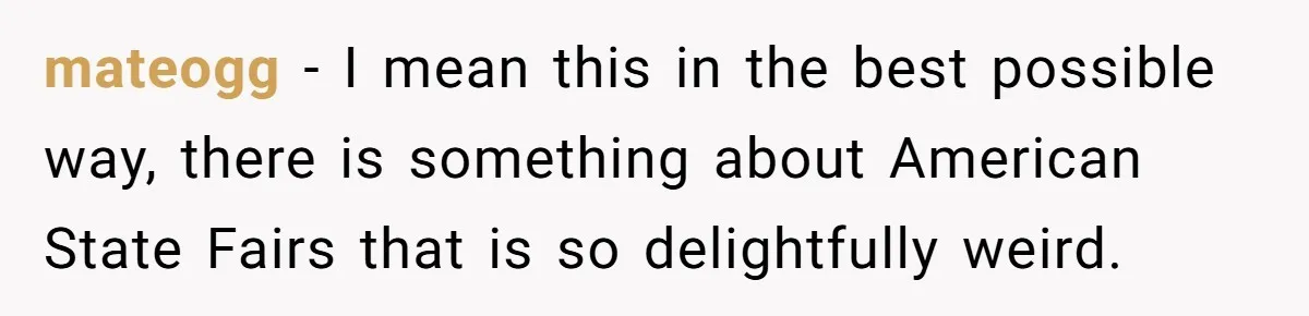 mateogg − I mean this in the best possible way, there is something about American State Fairs that is so delightfully weird.