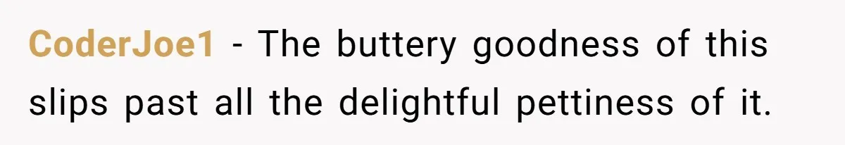 CoderJoe1 − The buttery goodness of this slips past all the delightful pettiness of it.