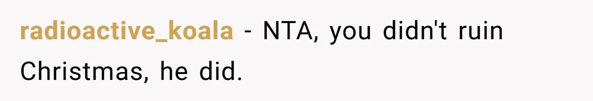 Woman Snaps At Christmas Dinner After Husband Comments On Her Post-Baby Body, Family Watches In Shock radioactive_koala − NTA, you didn't ruin Christmas, he did.