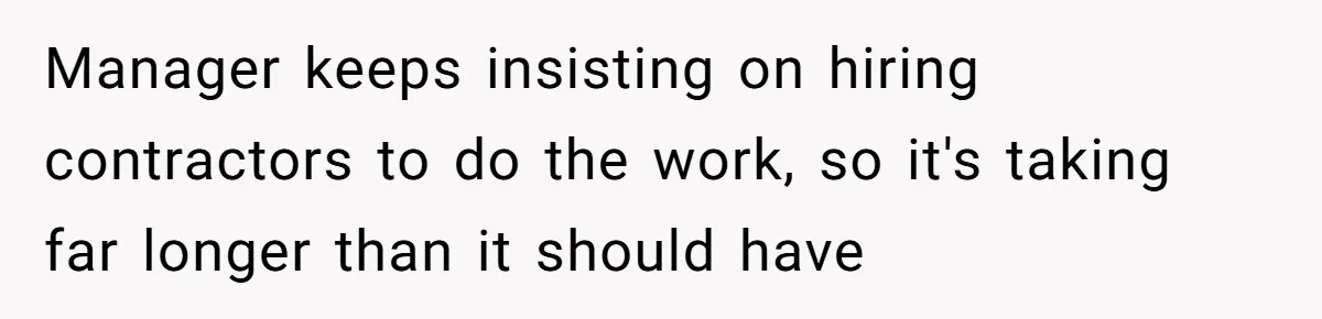 Manager keeps insisting on hiring contractors to do the work, so it's taking far longer than it should have
