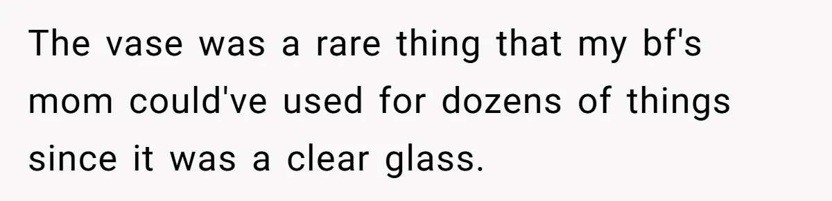 The vase was a rare thing that my bf's mom could've used for dozens of things since it was a clear glass.