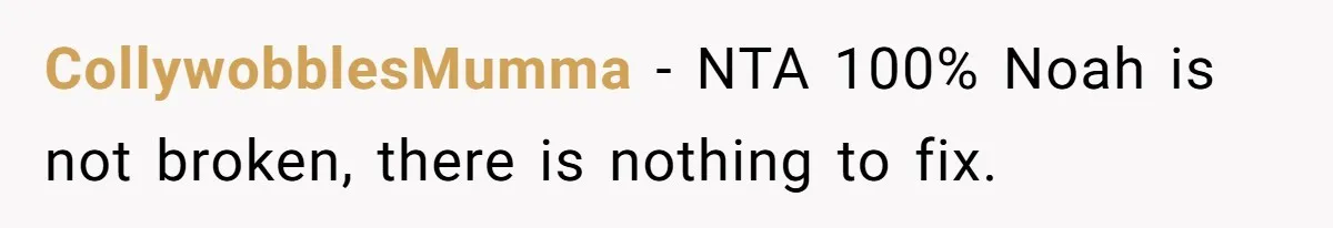 CollywobblesMumma − NTA 100% Noah is not broken, there is nothing to fix.