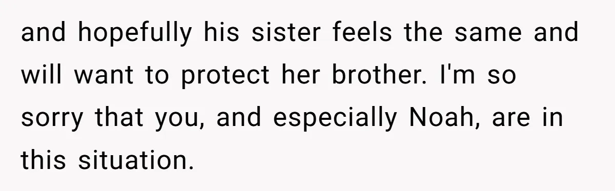 and hopefully his sister feels the same and will want to protect her brother. I'm so sorry that you, and especially Noah, are in this situation.