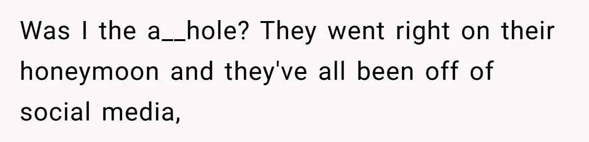 Was I the a__hole? They went right on their honeymoon and they've all been off of social media,