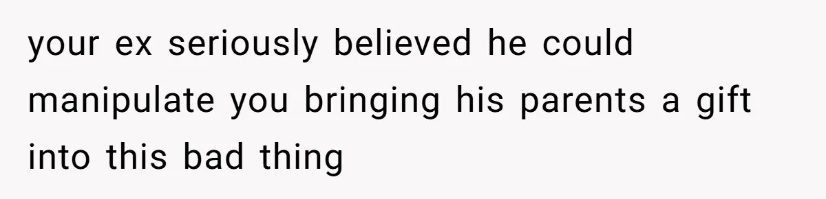 your ex seriously believed he could manipulate you bringing his parents a gift into this bad thing