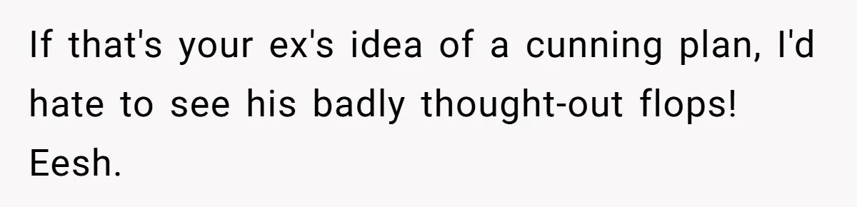 If that's your ex's idea of a cunning plan, I'd hate to see his badly thought-out flops! Eesh.