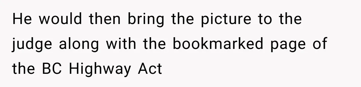 He would then bring the picture to the judge along with the bookmarked page of the BC Highway Act