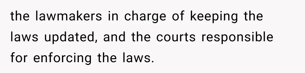 the lawmakers in charge of keeping the laws updated, and the courts responsible for enforcing the laws.