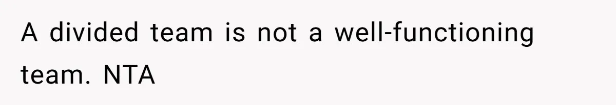 A divided team is not a well-functioning team. NTA