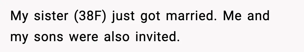 My sister (38F) just got married. Me and my sons were also invited.
