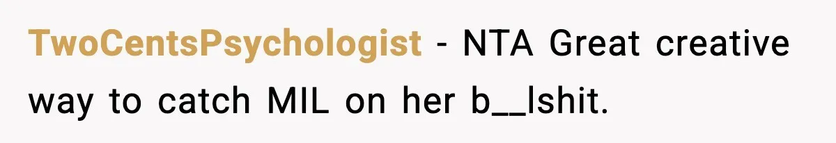 Wife Exposes MIL For Snooping On Christmas Dinner After Giving Her A Fake House Key TwoCentsPsychologist − NTA Great creative way to catch MIL on her b__lshit.