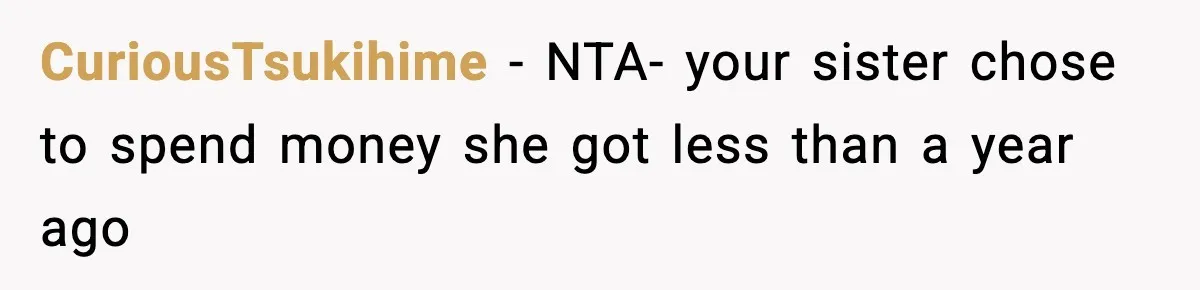 Teen Refuses To Give Sister Her College Fund For Husband’s Surgery, Family Accuses Her Of “Choosing Education Over A Man’s Life” CuriousTsukihime − NTA- your sister chose to spend money she got less than a year ago