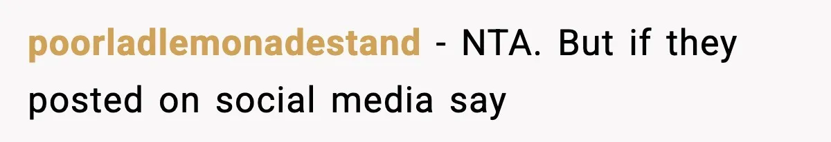 poorladlemonadestand − NTA. But if they posted on social media say