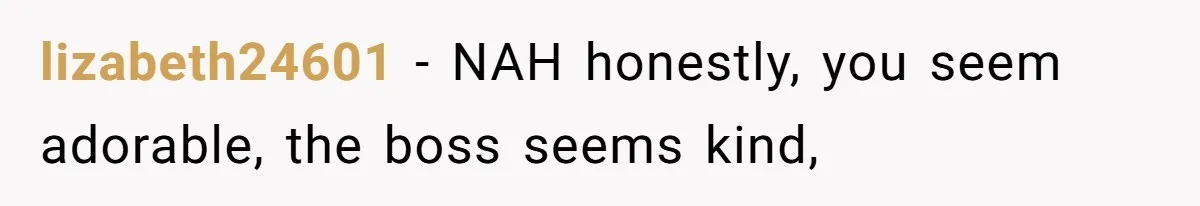 lizabeth24601 − NAH honestly, you seem adorable, the boss seems kind,
