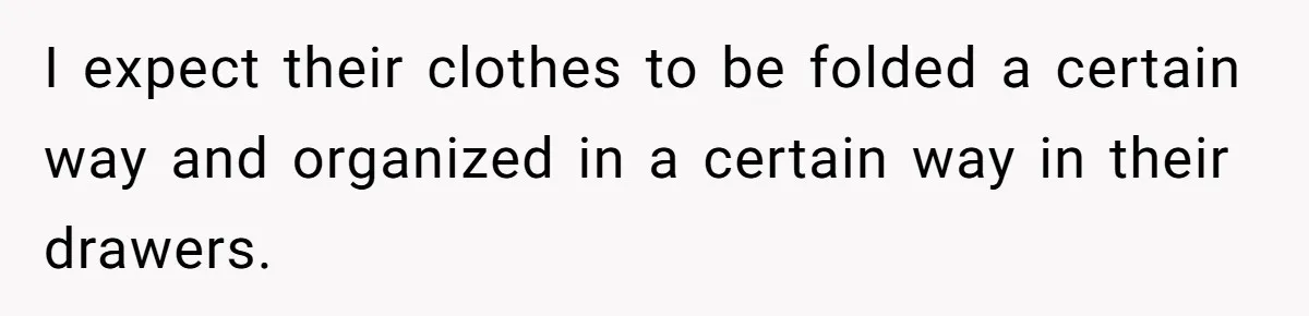 I expect their clothes to be folded a certain way and organized in a certain way in their drawers.