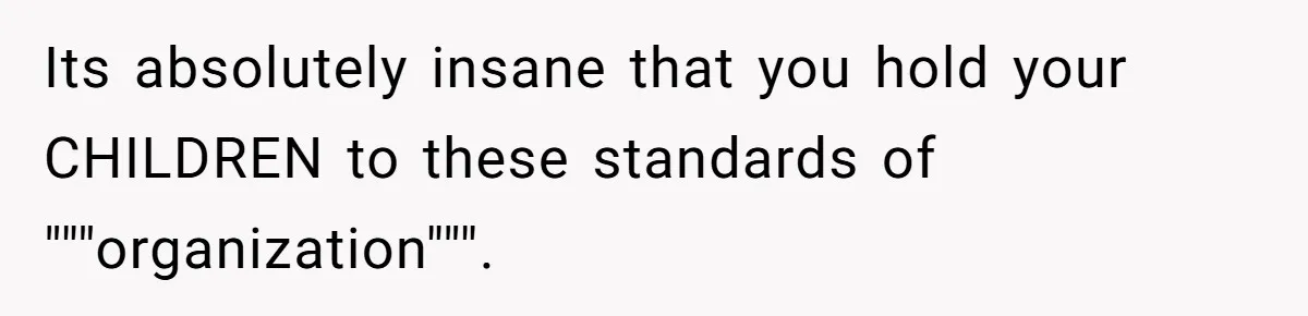 Its absolutely insane that you hold your CHILDREN to these standards of """organization""".