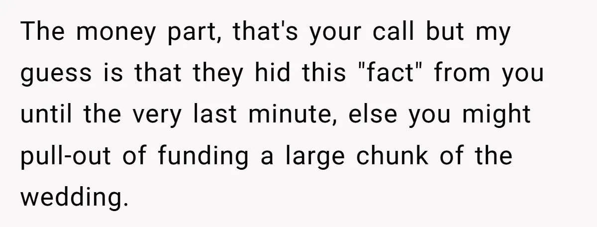 The money part, that's your call but my guess is that they hid this "fact" from you until the very last minute, else you might pull-out of funding a large...