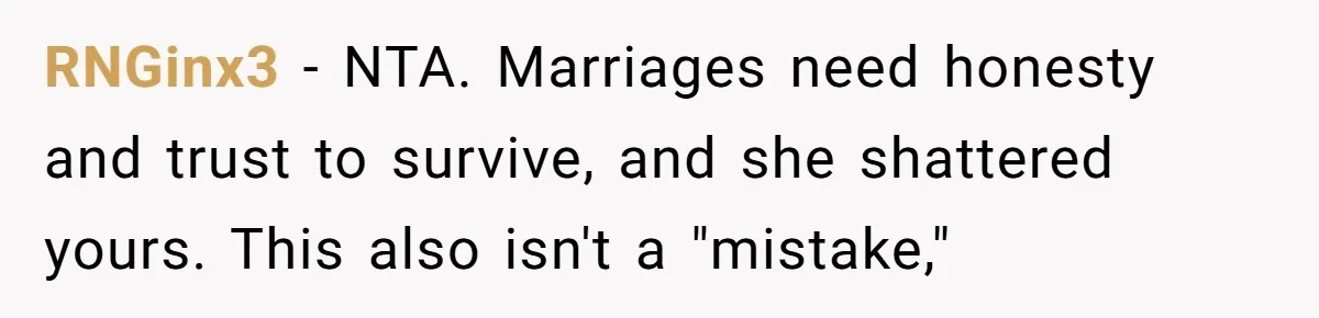 RNGinx3 − NTA. Marriages need honesty and trust to survive, and she shattered yours. This also isn't a "mistake,"