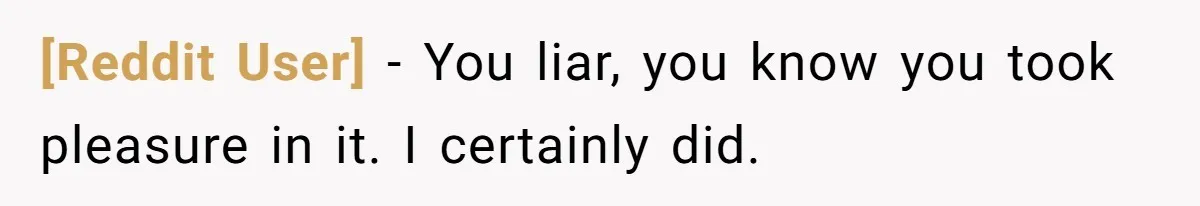 [Reddit User] − You liar, you know you took pleasure in it. I certainly did.