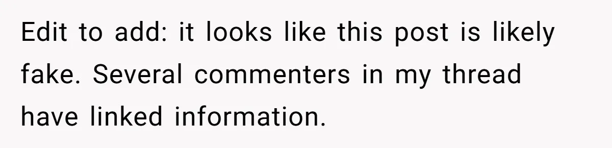 Edit to add: it looks like this post is likely fake. Several commenters in my thread have linked information.