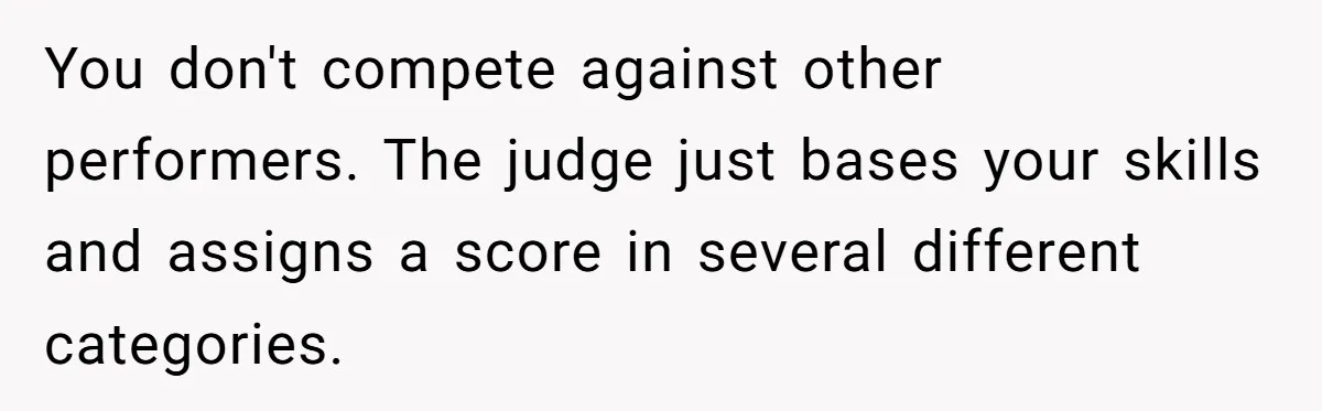 Colorblind Teen Turns Teacher's Dismissal Of "Uninspired" Art Into National Win, Humiliating Him You don't compete against other performers. The judge just bases your skills and assigns a score in several different categories.