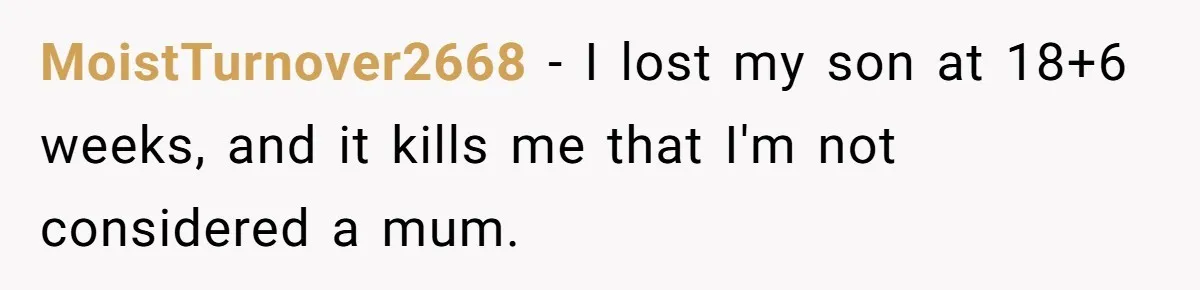 MoistTurnover2668 − I lost my son at 18+6 weeks, and it kills me that I'm not considered a mum.