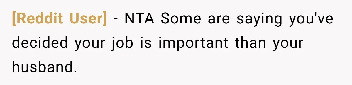 [Reddit User] − NTA Some are saying you've decided your job is important than your husband.
