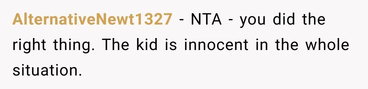 AlternativeNewt1327 − NTA - you did the right thing. The kid is innocent in the whole situation.