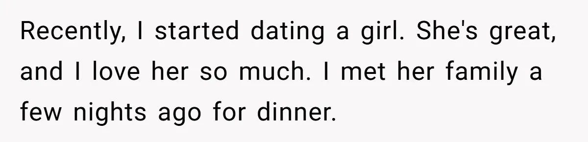 Recently, I started dating a girl. She's great, and I love her so much. I met her family a few nights ago for dinner.