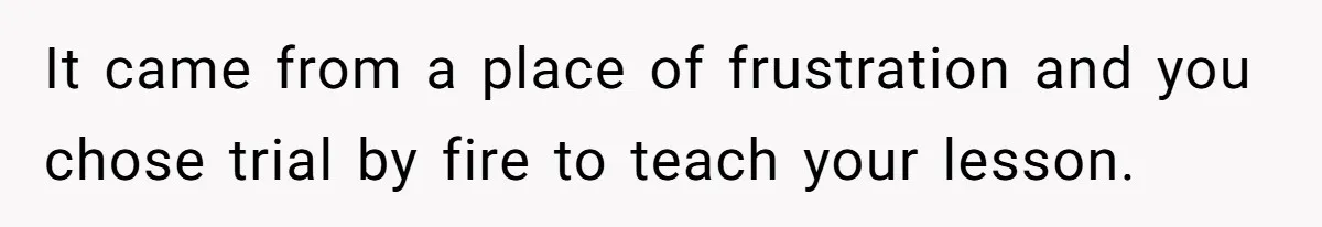 It came from a place of frustration and you chose trial by fire to teach your lesson.