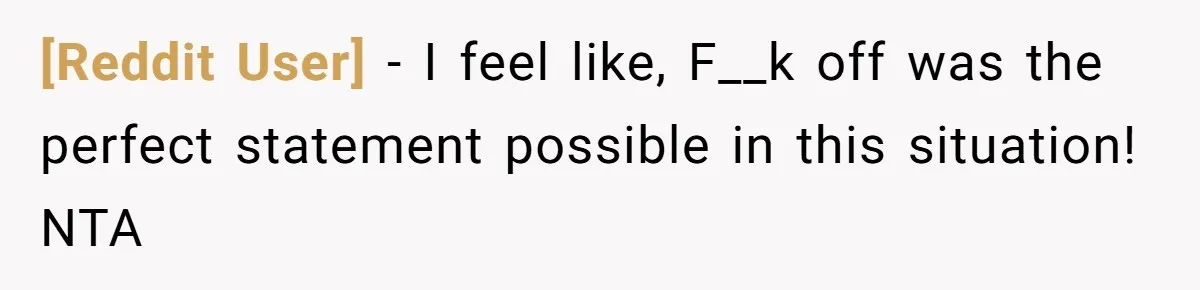 [Reddit User] − I feel like, F__k off was the perfect statement possible in this situation! NTA