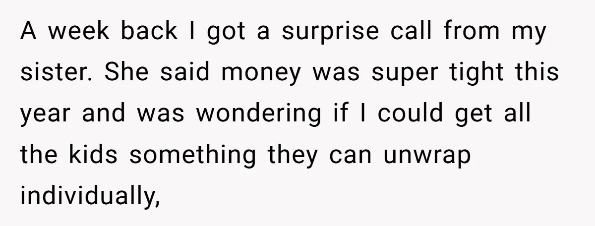 A week back I got a surprise call from my sister. She said money was super tight this year and was wondering if I could get all the kids something...