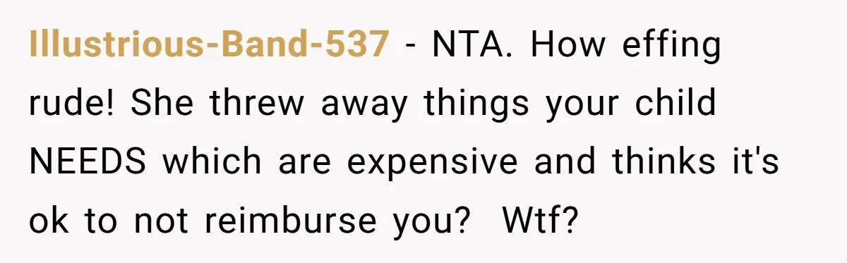 Mom Can’t Believe SIL Dumped $100s Of Baby Products To Push Her Agenda Illustrious-Band-537 − NTA. How effing rude! She threw away things your child NEEDS which are expensive and thinks it's ok to not reimburse you? Wtf?